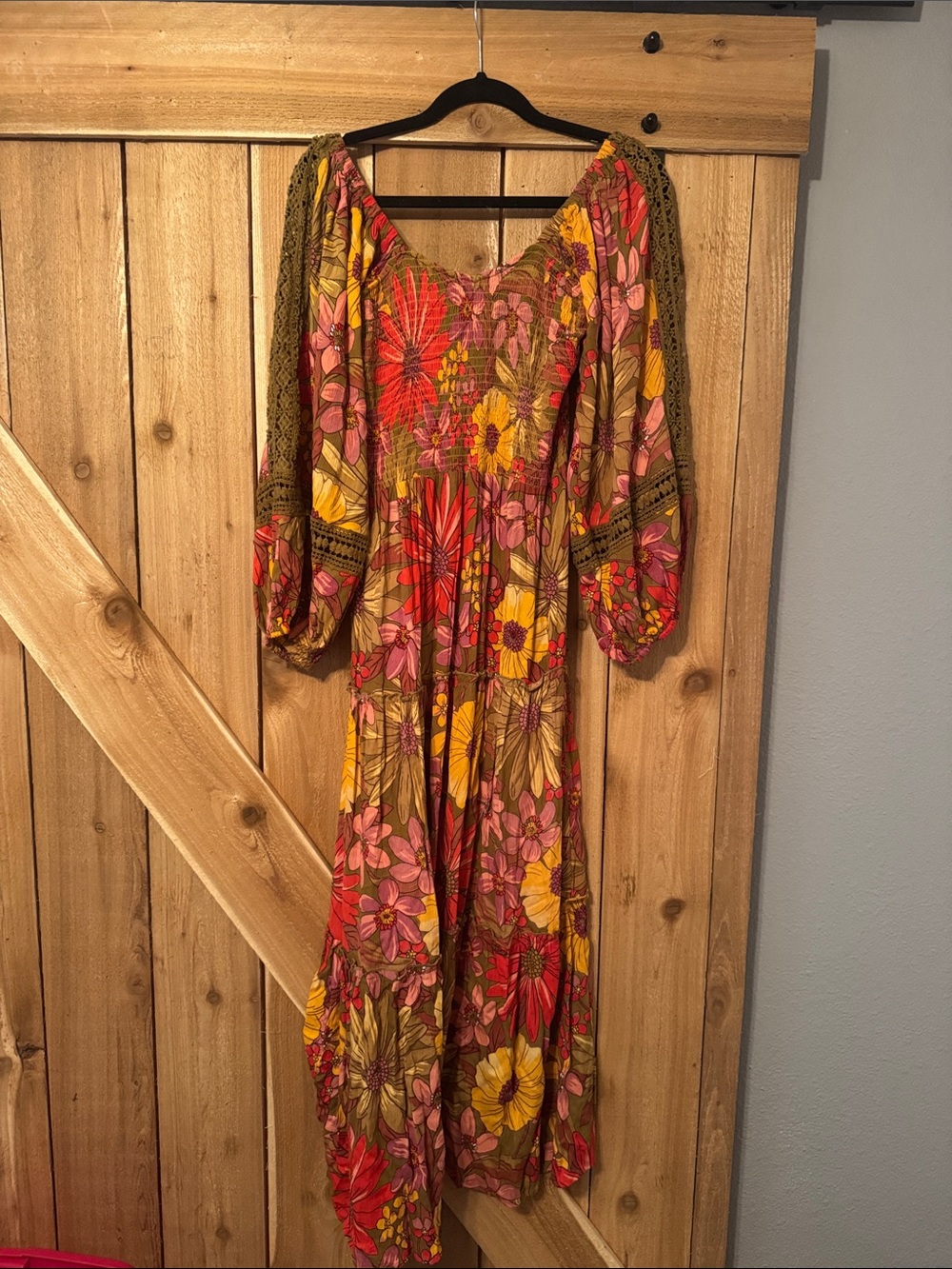 Angie Boho Maxi Dress in Red, Pink & Yellow Floral